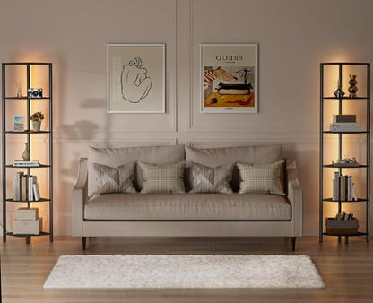 Furnulem 6 Tier Corner Shelf with LED Light, 67.5" Black Narrow Bookshelf - color: Black Oak