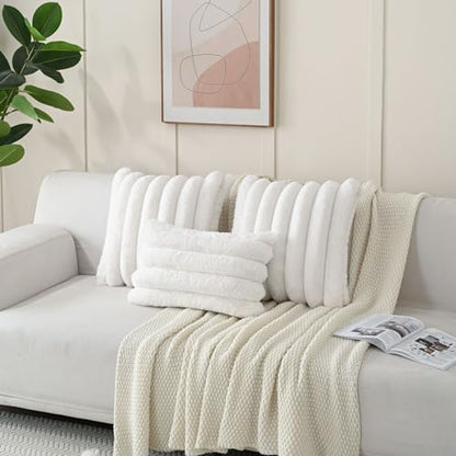 FUTEI Pack of 2 Faux Rabbit Fur Throw Pillow Covers 18x18 Inch, Cream White - color: Cream White, size: 18" x 18" (Pack of 2)
