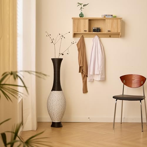 Floor Vase Tall Standing Decor, Artificial Rattan Material Large Vase, Two-Tone Dark Brown Finish for Living Room, Bedroom, 39 Inch H - color: White+black
