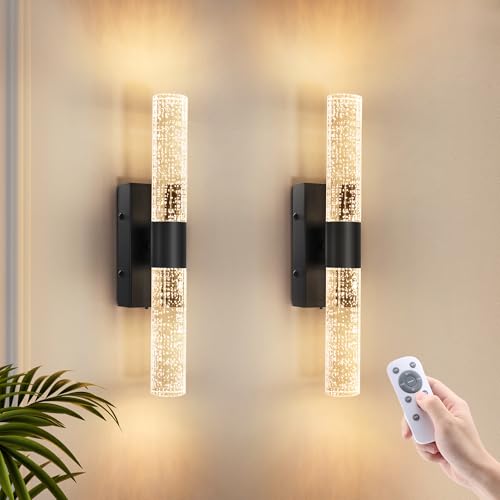 VOLISUN Battery Operated Wall Sconces Set of Two,Black Sconces Wall Decor Set of 2,Wireless Wall Sconces with Remote,Rechargeable Wall Light for Living Room,Bedroom,Bathroom,Vanity (15.3 inch) - color: Black