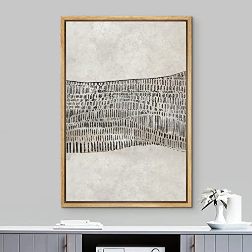 IDEA4WALL Framed Canvas Print Wall Art Grunge Pastel Black Tan Geometric Waves Abstract Shapes Illustrations Modern Art Contemporary Relax/Calm for Living Room, Bedroom, Office - 24"x36" Natural - color: A03-03-m09, size: 36"L x 24"W