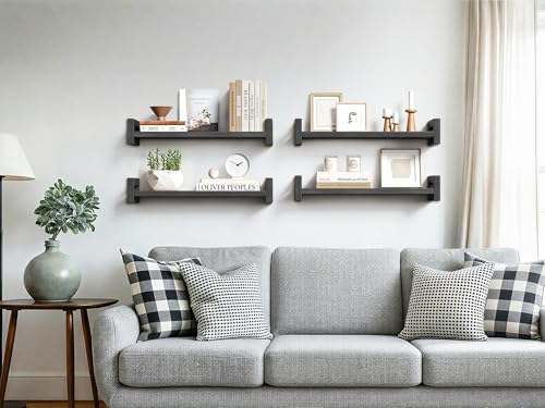 Vailando Solid Wood Floating Shelf, 16" Wall Shelf for Room, Black, 3 Pack - color: Black, size: 16 inch