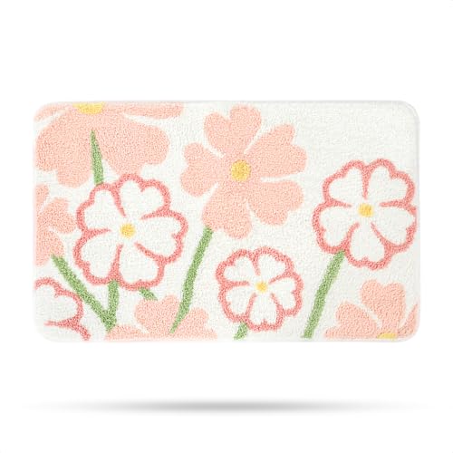 Molesun Floral Bath Mat 16x24, Soft Absorbent Microfiber Bath Rugs - color: Pink, size: 16" x 24"