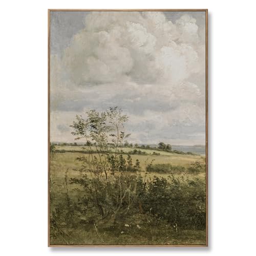 ElfLuna Vintage Farmhouse Wildflower Field Canvas Wall Art, Large Nature Landscape Painting, Spring Farmhouse Decor for Living Room Bedroom Kitchen,36”L x 24”W - color: Cloud Field, size: 36"L x 24"W