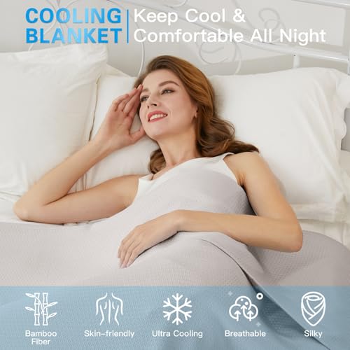 AmyHomie Cooling Blanket Queen Size 90"x90", 100% Rayon Derived from Bamboo - color: Light Gray, size: Queen (90"x90")