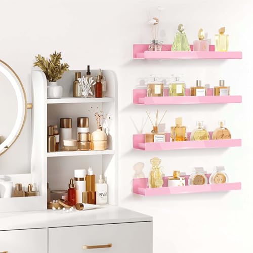 4 Pack 15 Inch Pink Acrylic Floating Wall Shelves, Kids Bookshelf - color: 15in-pink
