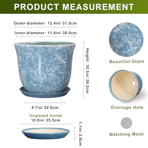 12 Inch Pots for Plants, Ceramic Planter with Drainage Hole, Blue - color: Gemstone Blue, size: 12 Inch