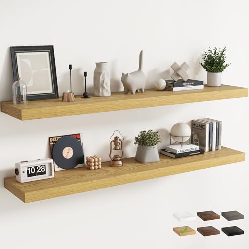 72 Inch Floating Shelves, 12"Deep Wall Shelf, 80 Lbs Capacity, Oak, 2pcs - color: Oak, size: 72"Wx12"Dx1.5"H