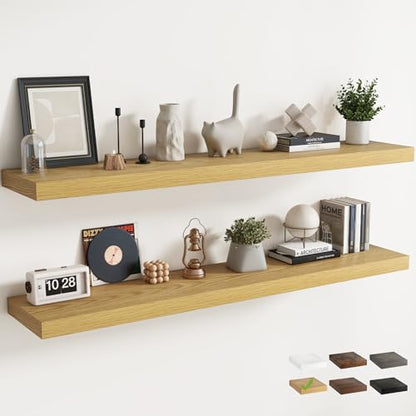 72 Inch Floating Shelves, 12"Deep Wall Shelf, 80 Lbs Capacity, Oak, 2pcs - color: Oak, size: 72"Wx12"Dx1.5"H