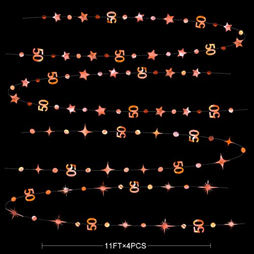 Rose Gold 50th Birthday Decorations Number 50 Circle Dot Twinkle Star Garland Metallic Hanging Streamer Bunting Banner Backdrop for 50 Year Old Birthday Happy 50th Anniversary Fiftieth Party Supplies - color: Rose Gold
