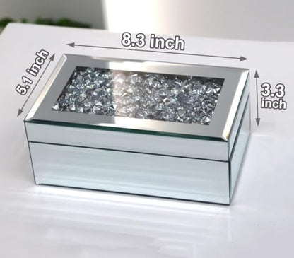 Luxury Silver Crushed Diamond Glass Mirrored Jewelry Organizer Box Storage - color: silver diamond