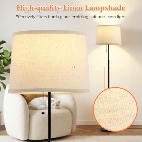 Floor Lamps for Living Room & Bedroom, 60" Modern Tall Standing Lamp, 3CCT - color: Dot Drum-Shades+Black Pole