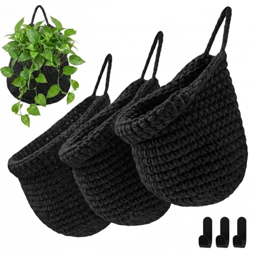 Honeydak 3 Hanging Baskets, Black, Wide Bucket Basket - color: Black, style: Wide Bucket Basket