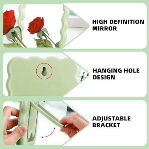 Wave Table Desk Vanity Makeup Mirror Small Make Up Office Mirror Green - color: Green
