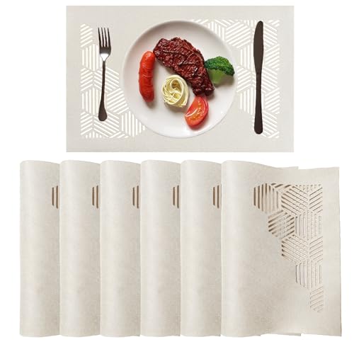 Cloth Placemats Set of 6 for Dining Table, Decorative Placemats with Hollow Design Table Cloth Set, Table Mats for Dining Table 12"x18" Cream - color: Cream, size: 6 pcs