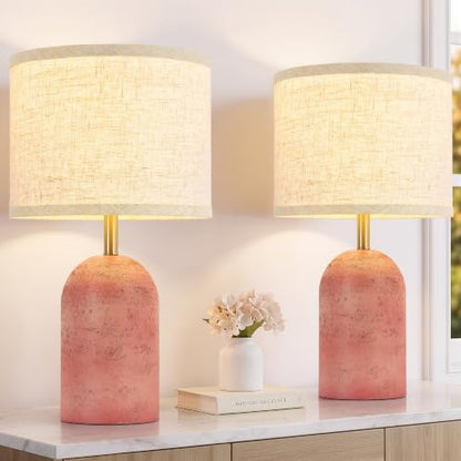 GyroVu Table Lamps Set of 2, Resin Bedside Lamps for Living Room Bedroom - color: Pink