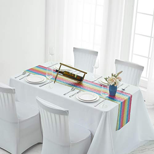 Pufogu 12 x 72 inches Rainbow Sequin Table Runner, 2 Packs - color: Rainbow