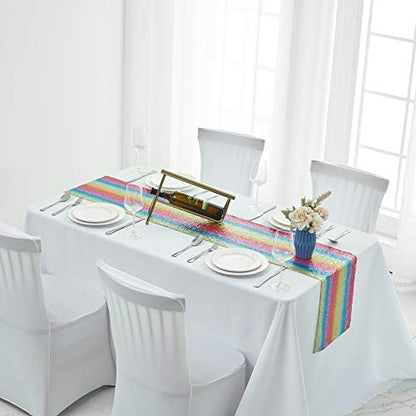 Pufogu 12 x 72 inches Rainbow Sequin Table Runner, 2 Packs - color: Rainbow