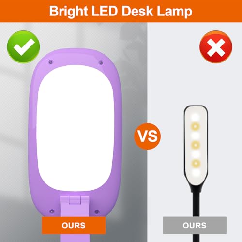 Akejrym LED Desk Lamp for Office Home & Battery Operated Lamp Rechargeable Lamp Foldable & Portable Light, [2-Fold Bracket] 3 Brightness Dimmable Small Desk Lamp Wireless Reading Lamp (Purple) - color: Purple