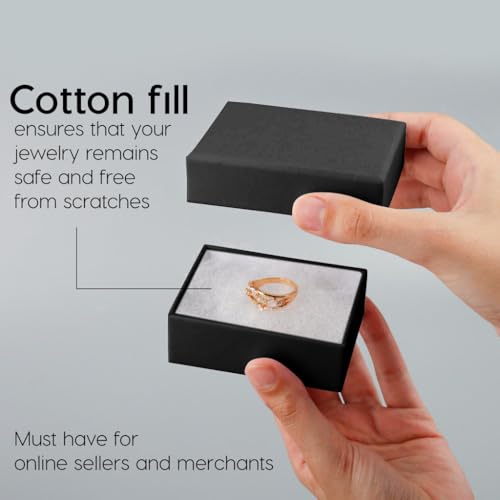 BULK PARADISE 6 Pack Cotton Fill Black Cardboard Paper Jewelry Box Gift Size 3.08 x 2.28 x 1.1 Inches Perfect for Small Gifts - color: Black