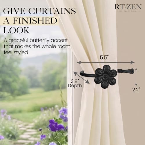 RTZEN Metal Curtain Tiebacks, Drapery Holders for Wall, 2 Pcs - size: Medium, style: Flower