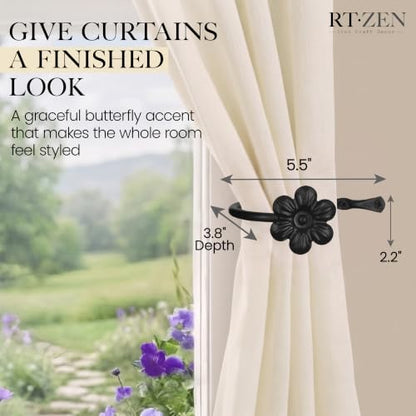 RTZEN Metal Curtain Tiebacks, Drapery Holders for Wall, 2 Pcs - size: Medium, style: Flower