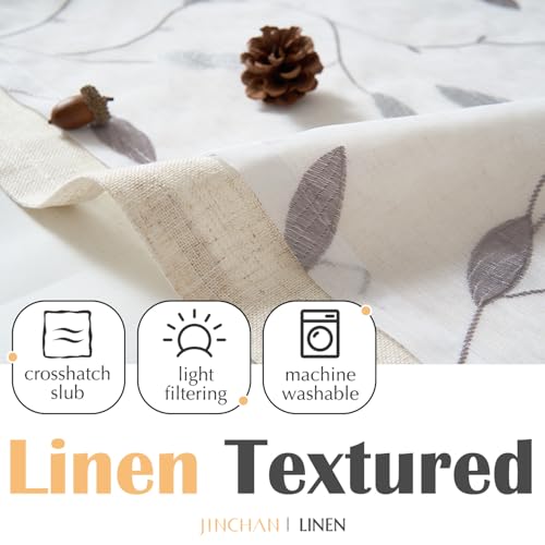 jinchan Sheer Valance for Window Gray Leaf Embroidered 18 Inch 1 Panel - color: Leaves | Grey on White