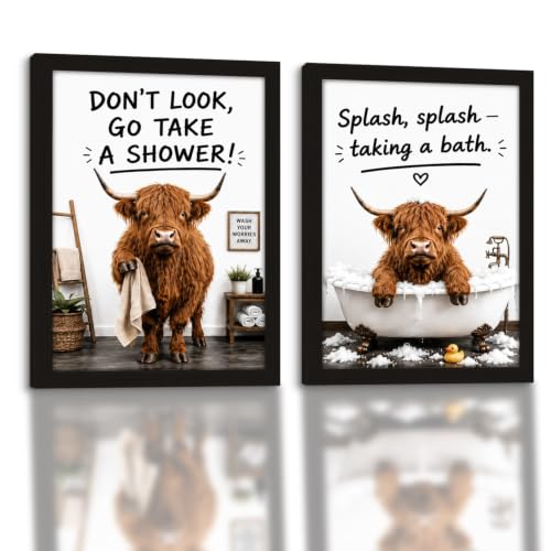 Framed Highland cattle Canvas Wall Art poster prints 12×16In2P Can be hung - color: bathroom-9, size: 12×16in