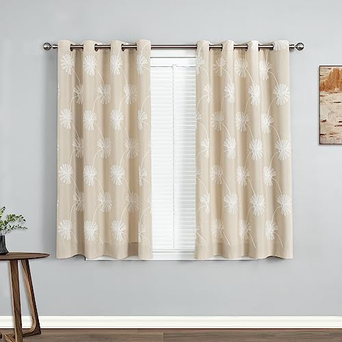 VOGOL Floral Embroidered Grommet Curtains, 52 x 63, 2 Panels, Beige - color: Beige, size: 52"W x 63"L (Pack of 2)