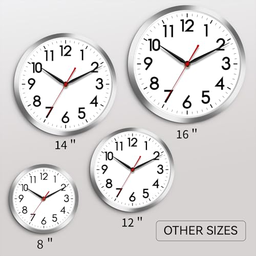 AKCISOT 10 Inch Wall Clock, Silent Battery Operated Analog Clock, Silver - color: B_silver, size: 10 Inch