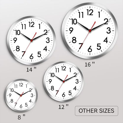 AKCISOT 10 Inch Wall Clock, Silent Battery Operated Analog Clock, Silver - color: B_silver, size: 10 Inch