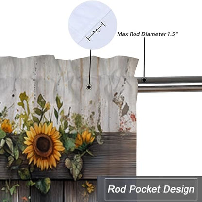 Highland Cow Sunflower Valances Curtains for Kitchen Windows 2 Pack Brown Hair Cattle Valance for Bedroom Living Room Bathroom Rod Pocket Window Curtains Window Treatment Valances 54x18 inch - color: Highland Cow Sunflower