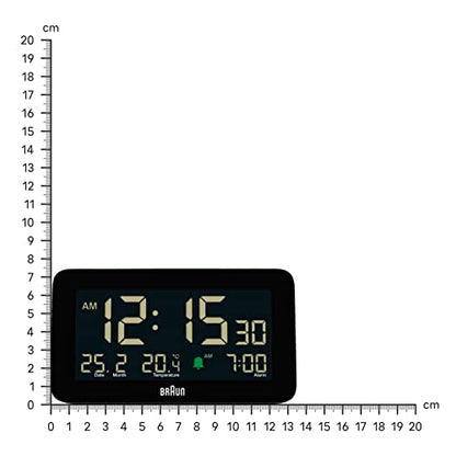 Braun Digital Alarm Clock with Date, Month and Temperature Displayed, Negative LCD Display, Quick Set, Crescendo Beep Alarm in Black, Model BC10B (1-Pack) - color: Black