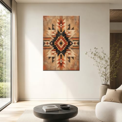 Southwestern Geometric Wall Decor, Rustic Desert Pattern Artwork, Boho Tribal Style Decor for Bedroom Office (Framed,Wrapped Canvas,24 * 36inch) - size: 24*36inch