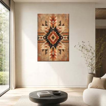 Southwestern Geometric Wall Decor, Rustic Desert Pattern Artwork, Boho Tribal Style Decor for Bedroom Office (Framed,Wrapped Canvas,24 * 36inch) - size: 24*36inch