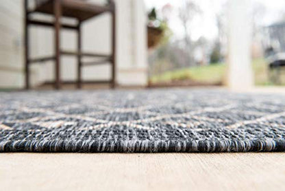 Unique Loom Outdoor Trellis Collection Area Rug - Tribal Trellis (2' x 6' 1" Runner, Charcoal Gray/ Natural) - color: Charcoal Gray/Natural, size: 2' x 6'1" (Runner)