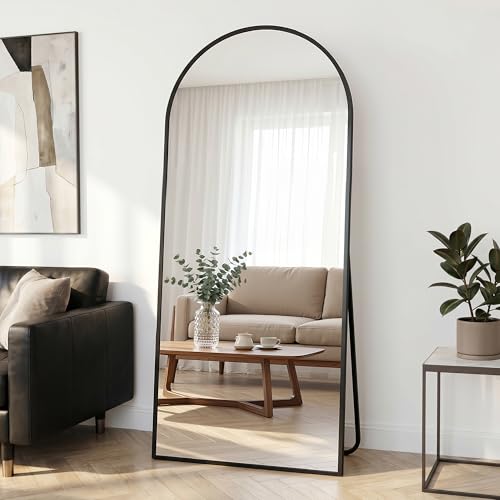Full Length Mirror, 71"x28" Arched Floor Mirror, Black - color: Black, size: 71"L x 28"W