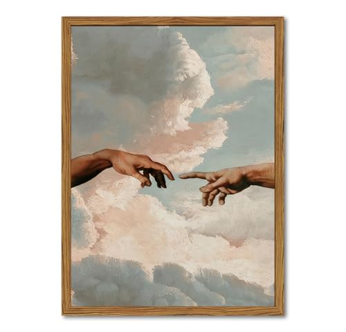 Vintage Wall Art Christian God Hand Wall Decor Painting The Creation of Adam Poster Canvas Prints Religious Creation Artwork for Prayer Room Living Bedroom 12x16 inch Wood Framed - color: Finger, size: 16"L x 12"W