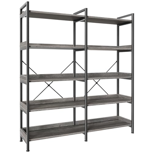 Huuger 5 Tier Bookshelf with 10 Open Shelves and Raised Baffle, Grey - color: Grey, size: 5 Tier