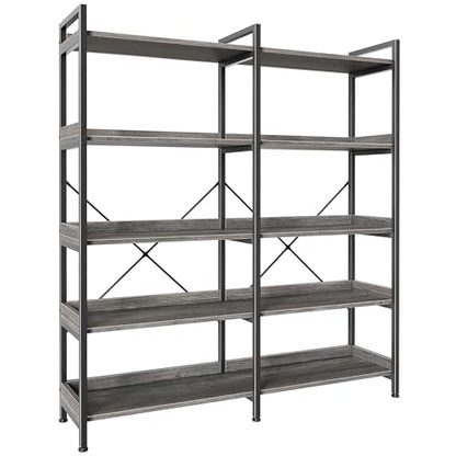 Huuger 5 Tier Bookshelf with 10 Open Shelves and Raised Baffle, Grey - color: Grey, size: 5 Tier