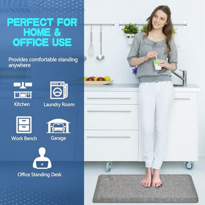 Anti Slip 3/4 inchs Anti Fatigue Kitchen Floor Mat, Ergonomic Comfort Standing Mat, Waterproof Kitchen Runner for Home, Kitchen, Office, Laundry, Garage (Light Gray, 17.3" x 28" -0.75") - size: 28"L x 17.3"W x 0.8"Th