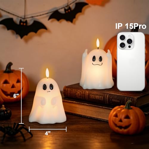 Wondise Spooky Ghost Halloween Flameless Candles with 6hrs Timer - color: 3-White