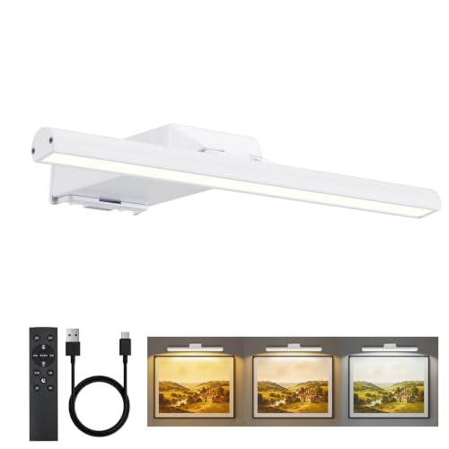 12" Picture Lights for Wall, 10000mAh Rechargeable Wireless Remote - color: White, size: 12inch