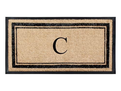 A1 Home Collections Natural Coir & Rubber Hand-Flocked Monogrammed Doormat - Heavy Duty Anti-Shedding Front Door Mat, Thick & Durable Entrance Mat - C, 24" x 48" - color: C, size: 2' x 4' (Rectangular)