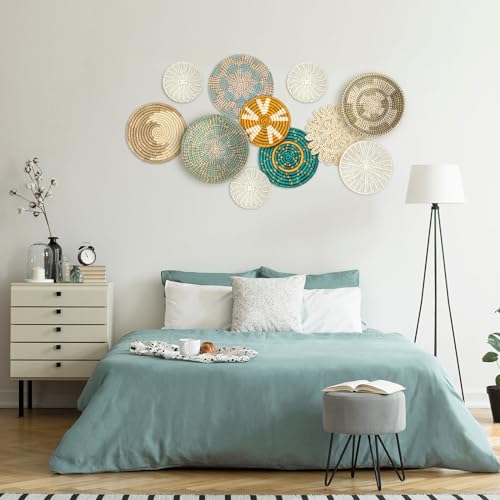 Tatuo 11 Pcs Boho Wall Basket Decor Woven Wall Hanging Art, Bright - style: Bright