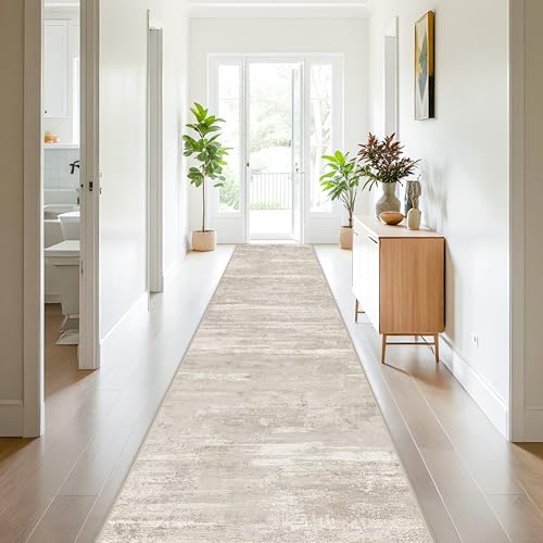 Modern Abstract 3x20 Washable Rugs - Long Hallway Runner Rug 20 ft with Non Slip Rubber Backing Low Pile Carpet for Kitchen Entryway Living Room Indoor Home Decor Floor Mat 3x20 Beige - color: Beige, size: 3' x 20' (Runner)