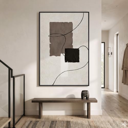 Extra Large Framed Neutral Beige Brown Abstract Wall Art, Vertical 40x60 In - color: Beige and Brown B, size: 60"L x 40"W