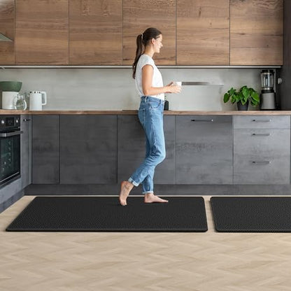 Kitchen Mat 2PCS Kitchen Rugs Cushioned Anti-Fatigue Rug Standing Desk Mat - color: Black, size: 47"L x 17.3"W x 0.5"Th