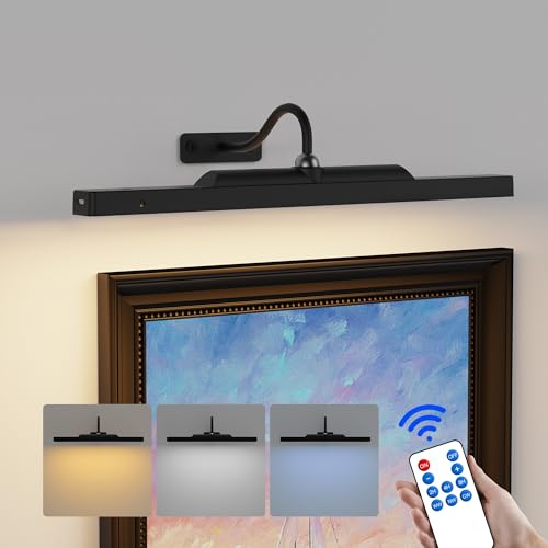Dimmable Cordless Picture Light for Wall 16in, 5000mAh Rechargeable Battery Wall Sconce Art Light, CRI 95+ 350LM Wall Light for Gallery Artwork, Paintings, Photo,Portraits - Black - color: Black, size: 1 Pack