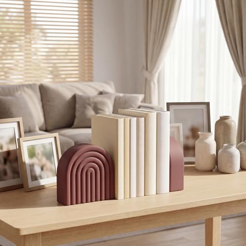 Brown 2 Pcs Boho Arch Concrete Bookends for Shelves, Rainbow - color: Brown, style: Rainbow